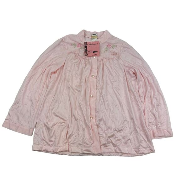 NWT VTG Shadowline Cuddlemere Nylon Pajama Top Sz 34 Pink Floral Embroidery - Picture 1 of 11
